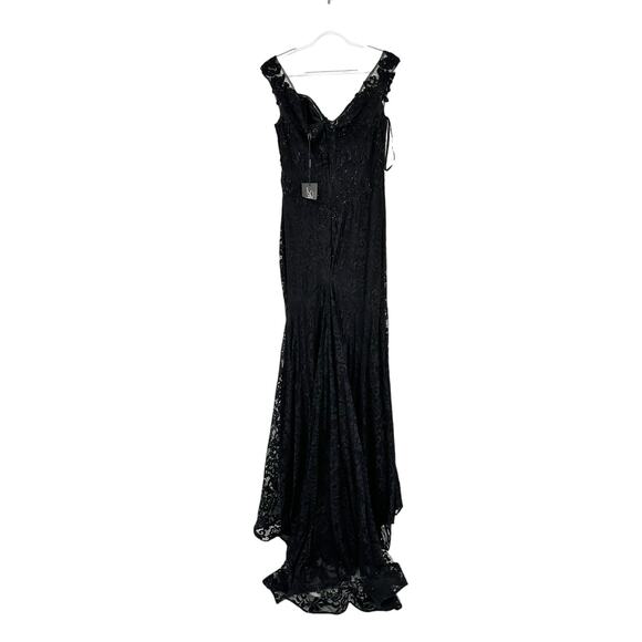 La Femme 29693 Black Lace Off The Shoulder V-Neck Slit Gown Size 12 NWT - Picture 7 of 7